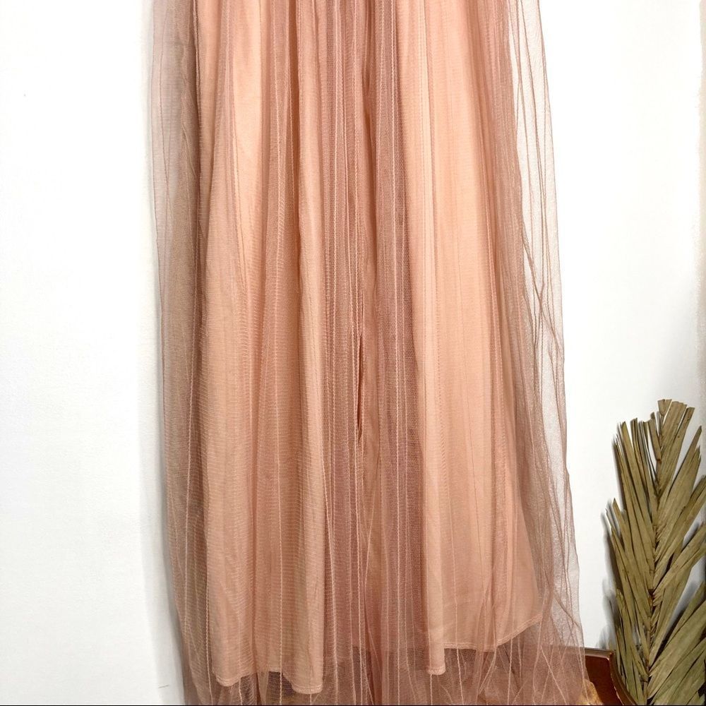 🆕SIMPLEE Surplice Split Thigh Mesh Midi Dress w/ Criss Cross Open Back in Blush - Picture 6 of 16